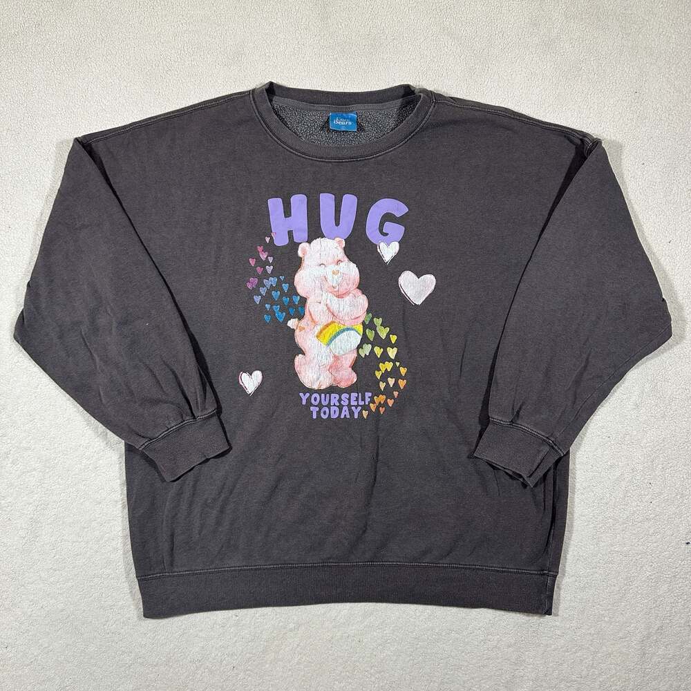 Care Bears Hug Yourself Today Graphic Crewneck Sweatshirt Gray XXL Y2K Cartoon